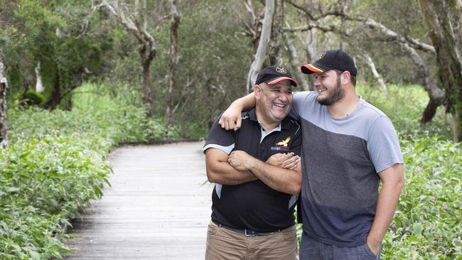 Eagleby Wetlands Aboriginal leader Dr John Davis with Geoffrey Mount a community support worker. AAP/Renae Droop