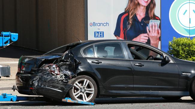 One of the cars rammed on West Botany St in Rockdale. Picture by Damian Shaw