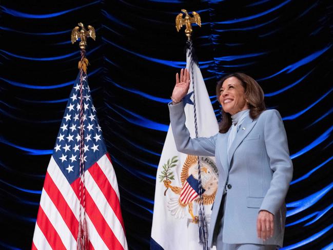 TOPSHOT - US Vice President and Democratic presidential nominee Kamala Harris waves ater speaking at the Congressional Hispanic Caucus Institute in Washington, DC, on September 18, 2024. (Photo by ROBERTO SCHMIDT / AFP)