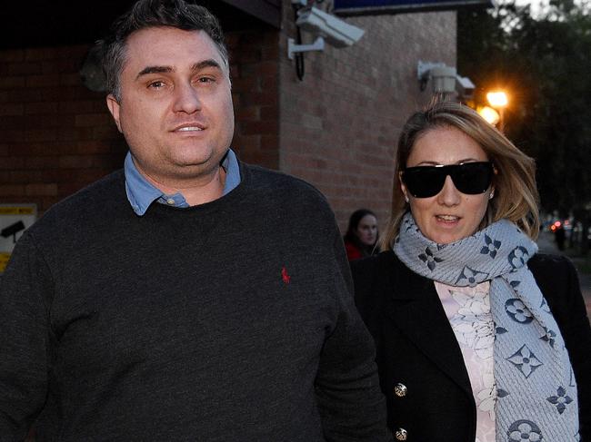 SYDNEY, AUSTRALIA - NCA NewsWire Photos JULY, 21, 2020: Dimitri Kentrotis and wife Mary Balagiannis leave Waverley Police Station in Sydney. Dimitri Kentrotis has been charged after a bust up between the family of the Reserve Hotels group, an empire worth more than $100 million. Picture: NCA NewsWire / Bianca De Marchi