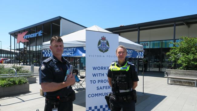 Inspector Paul Hargreaves and acting sergeant Raquel Vogel at the crime scene of a shooting in Wodonga.