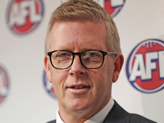 MELBOURNE, VICTORIA - AUGUST 31:  AFL General Manager Football Operations Steven Hocking addresses the media after Steve Hocking was announced as the new AFL General Manager of Football Operations at AFL House on August 31, 2017 in Melbourne, Australia.  (Photo by Scott Barbour/AFL Media/Getty Images)