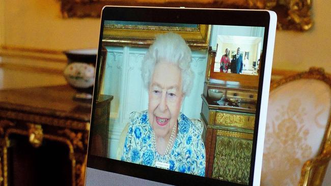 Queen Elizabeth II returns from Covid with a virtual audience to receive the High Commissioner of Trinidad and Tobago. Picture: Getty Images.