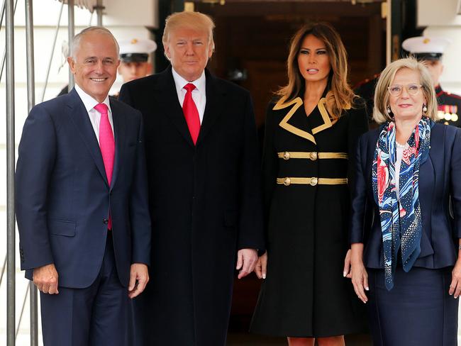 WASHINGTON DC.... US President Donald Trump and his wife Melania host Australian Prime Minister Malcolm Turnbull at the White House in Washington DC. .   Pic Nathan Edwards