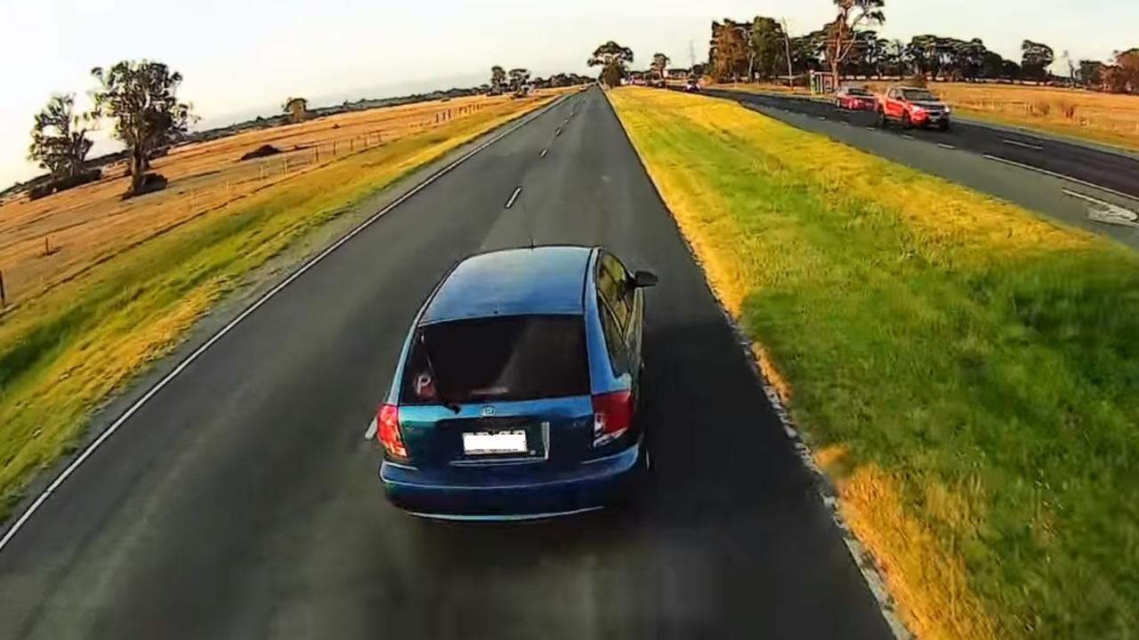 The truck quickly approaches the car and appears to attempt to stop. Picture: Dash Cam Owners Australia/ Facebook.