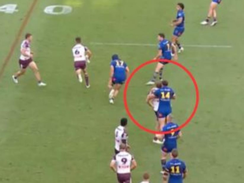 The obstruction call in the Parramatta-Manly game. Picture: Fox League