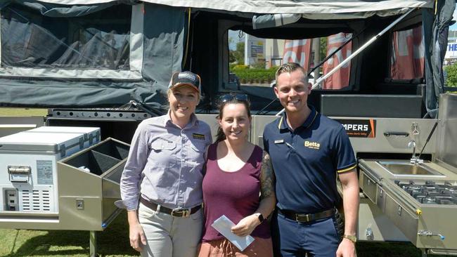 Catrina Trail of Guardian Campers, prize winner Shennae Rann and Chris Thomasson of Thommo's Betta Home Living. Picture: Jann Houley