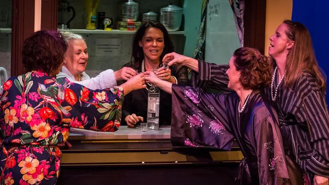 Calendar Girls (left to right) Margaret Olive (Marie), Annette Emerton (Jessie), Jacqui Darbyshire (Celia), Megan Hipwell (Chris) and Leigh Scanlon (Annie). Photo: Chris Lundie