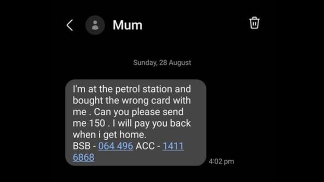 Scammers are asking recipients to send money to a bank account. Picture: Facebook / Louise McAvennie