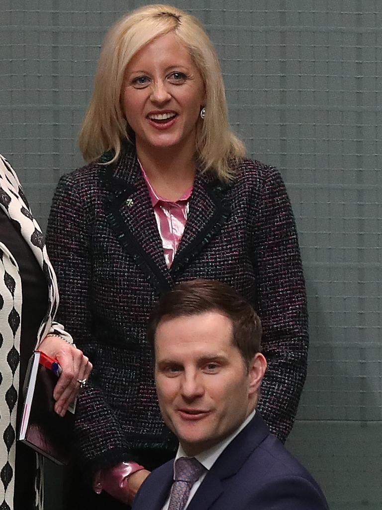 Melissa McIntosh with Alex Hawke after Ms McIntosh delivered her Maiden Speech in the House of Representatives Chamber in 2019. Picture Kym Smith
