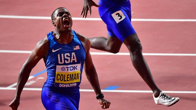 Christian Coleman after winning the Men's 100m final at the 2019 IAAF World Athletics Championships. Picture: Giuseppe CACACE/AFP