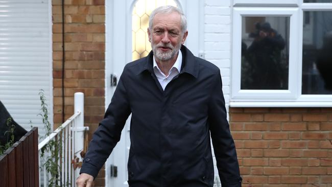 Opposition Labour party leader Jeremy Corbyn leaves his house in north London. 