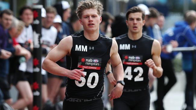 Jay Rantall churns out a stunning 2km time trial ahead of Hawthorn father-son prospect Finn Maginess. Picture: Michael Klein