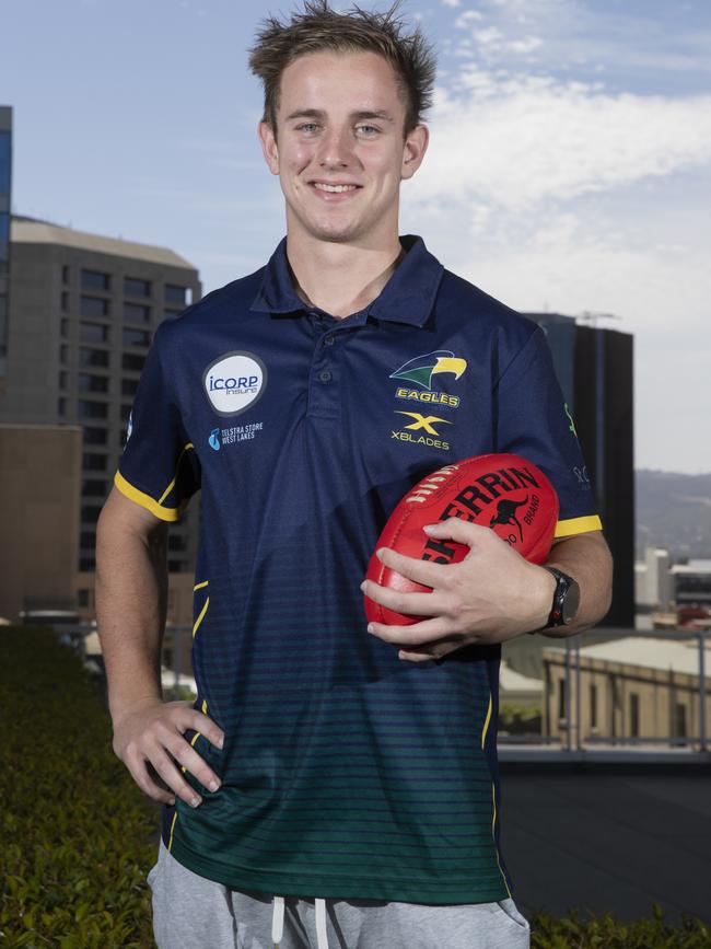 Eagle Jackson Mead hopes to become a Port Adelaide father-son player next week. Picture: Simon Cross.