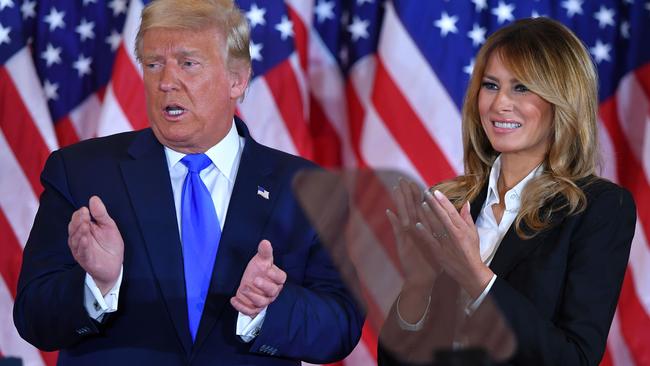 She smiled for the cameras as she accompanied her husband Donald Trump during a late night speech where he falsely claimed he had already won the election. Picture: Mandel Ngan/AFP