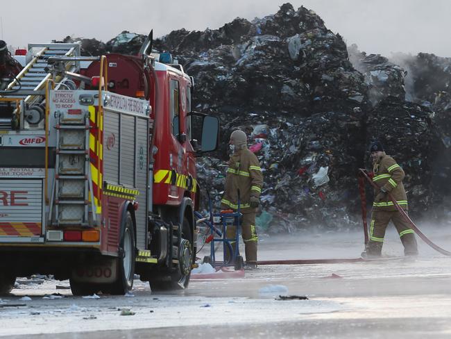 Firefighters have finally extinguished the Coolaroo recycling plant fire. Picture: David Crosling