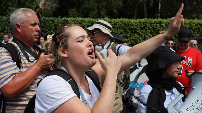 Protesters outside the funeral of Cardinal George Pell at St Mary's Cathedral. Picture: Nicholas Eagar