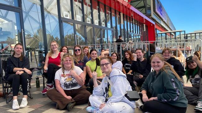 Fans slept overnight to receive the first 150 wristbands and get front positioning to see The 1975. Picture: Douglas Smith