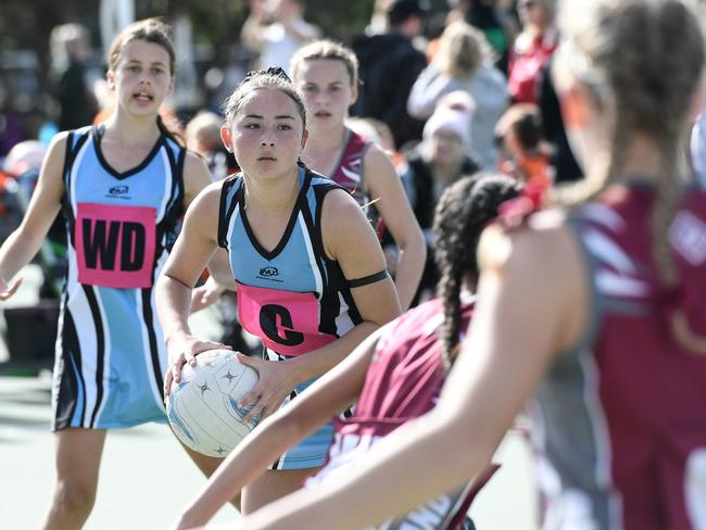 Action from the 2019 Netball NSW HART Junior State Titles. Picture: Nigel Owen