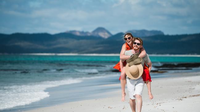 Enjoying the fresh air at Friendly Beaches on Tasmania’s East Coast. Picture: Stu Gibson