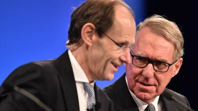 ANZ chief executive Shayne Elliott, left, and chairman David Gonski. Picture: AAP