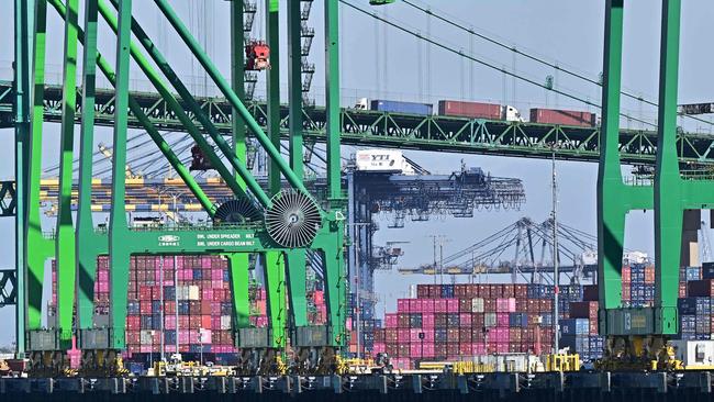 Shipping containers are stacked high at the Port of Long Beach in California. Picture: Frederic J. Brown/AFP