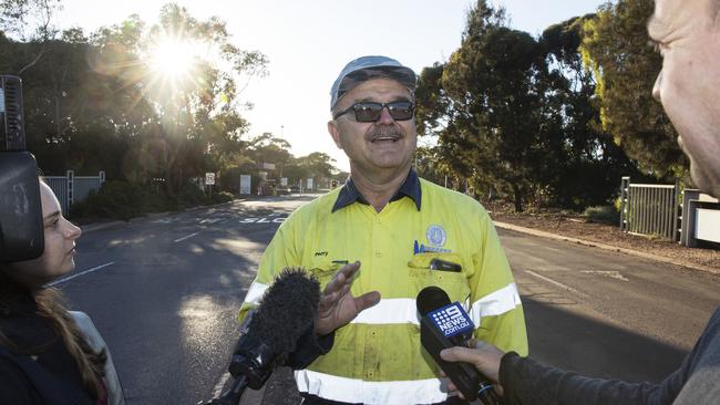 Perry Eden arrives at work on Wednesday. Picture: Simon Cross