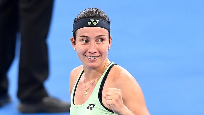 Sevastova celebrates her victory.