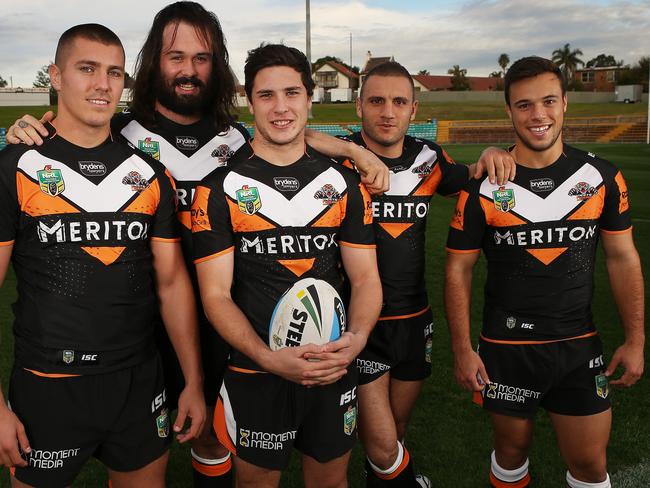 Aaron Woods and Robbie Farah with fellow local juniors Mitchell Moses, Luke Brooks and Kyle Lovett.