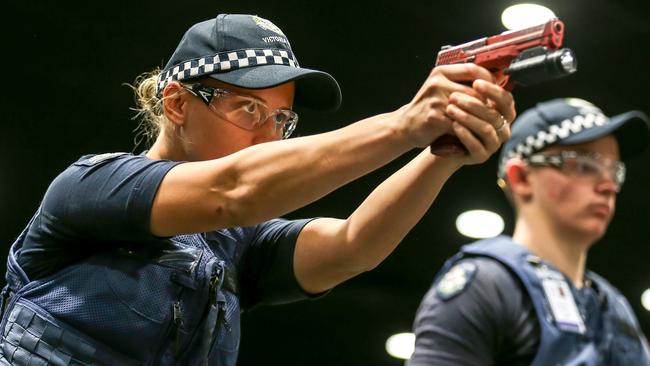 Recruits use fake firearms to train. Picture: Tim Carrafa