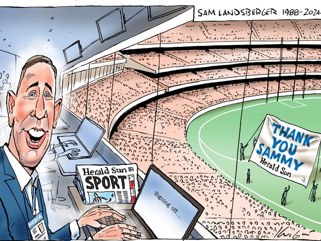 Herald Sun cartoonist Mark Knight’s tribute to Landsberger.