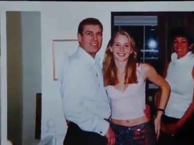 Prince Andrew, Virginia Roberts Giuffre and Ghislaine Maxwell are pictured together inside the London home of Ghislaine Maxwell in the early 2000s. Picture: Supplied