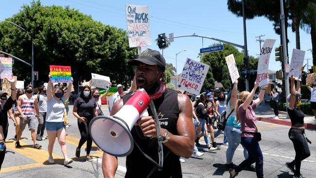 Protesters march during the All Black Lives Matter solidarity march in Los Angeles. Picture: Getty