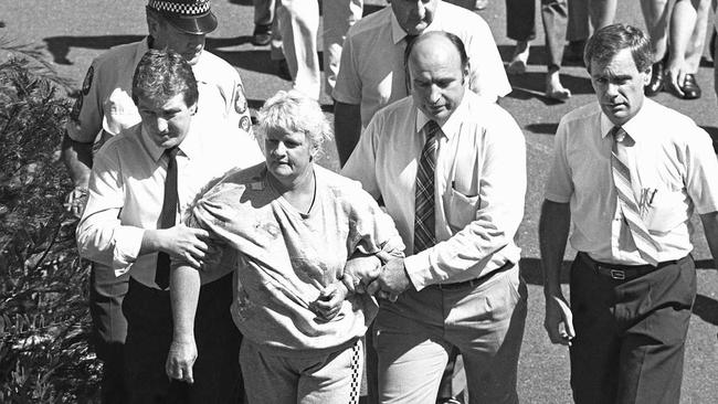 Historic: Crime: MurderValmae Fay Beck is escorted by police, December 15, 2007, after the murder of 12 year old schoolgirl Sian KingiBlack and White olny