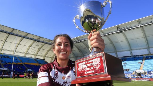 Tallisha Harden with the 2018 premiership trophy. Picture: SMP Images