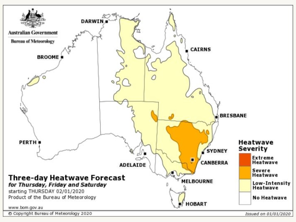 Heatwave conditions for the three days from Thursday. Picture: BOM