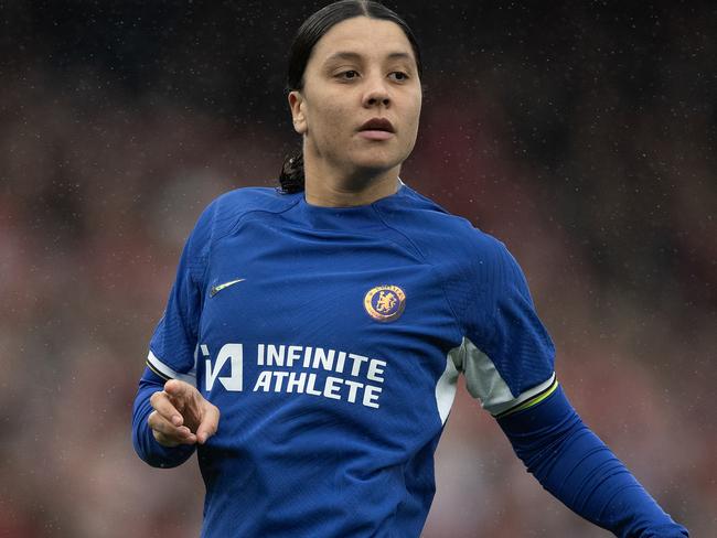 LONDON, ENGLAND - DECEMBER 10:  Sam Kerr of Chelsea during the Barclays WomenÃÂ´s Super League match between Arsenal FC and Chelsea FC  at Emirates Stadium on December 10, 2023 in London, England. (Photo by Visionhaus/Getty Images)