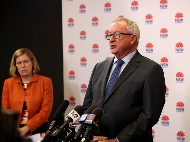 ”Extremely angry”: Health Minister Brad Hazzard publicly criticised the Federal vaccine rollout at a press conference today. Picture: NCA NewsWire / Damian Shaw