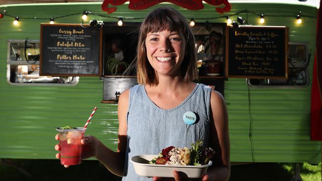 Claire Waters, of Hobart, from stall Orlando Plenty, with a fritter plate and iced tea. Picture: NIKKI DAVIS-JONES