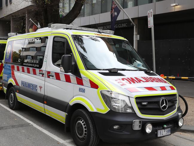 MELBOURNE, AUSTRALIA - NewsWire Photos MAY 07 2021:  STOCK, Ambulances in Melbourne at the Royal Melbourne Hospital.  Picture: NCA NewsWire / David Crosling