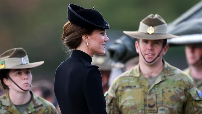 Catherine, Princess of Wales meets Australian military personnel during a visit to Army Training Centre Pirbright. Picture: Getty Images.