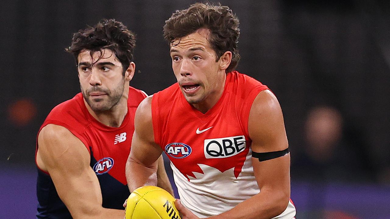 Ollie Florent, with star Demon Christian Petracca, has become a key part of the Swans’ success. Picture: Michael Klein