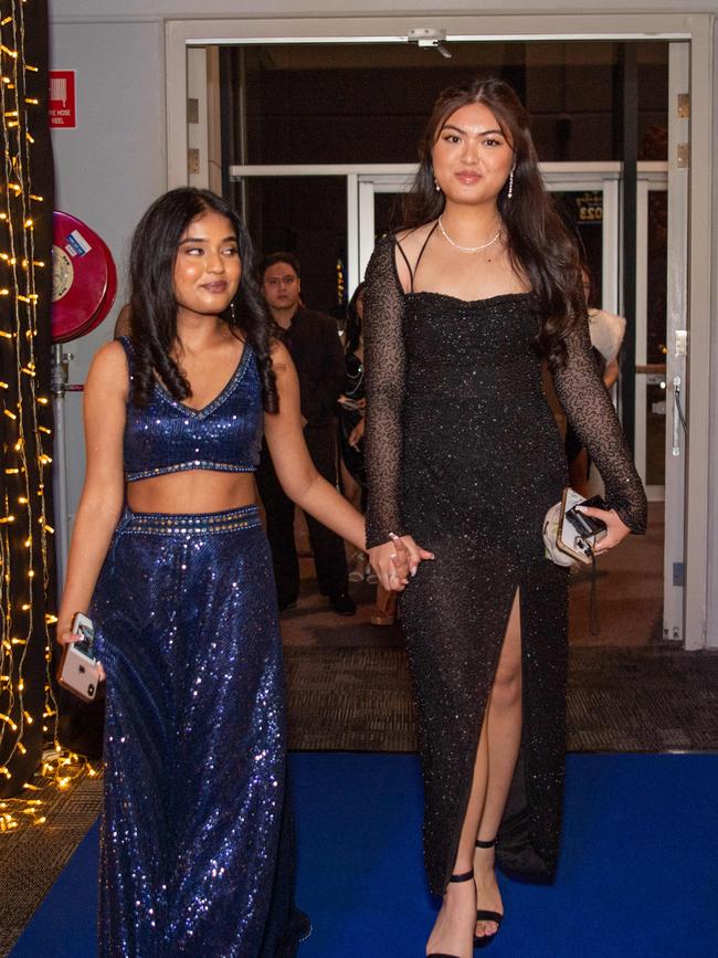 Shreyaa Ramesh and Trisha Sanchez at the Year 12 School formals of Darwin High School at Darwin Convention Centre, Darwin. Picture: Pema Tamang Pakhrin.
