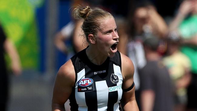 Jaimee Lambert celebrates her goal against Brisbane. Picture: AAP