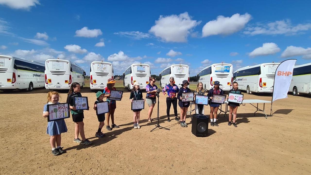 The winning designs featured on the back of Greyhound buses.