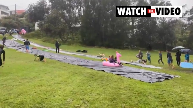 Kids take advantage of the wet weather