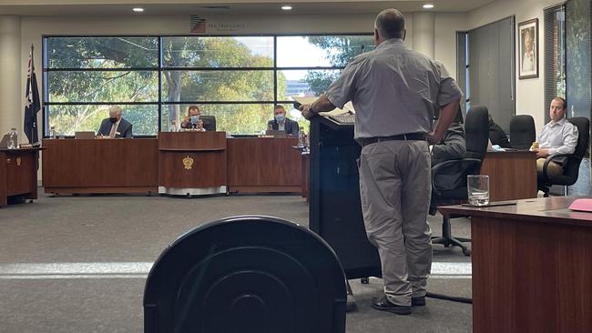 Emmanouel Pishas presenting his deputation to a Tea Tree Gully Council meeting on February 22. Picture: Katsaras