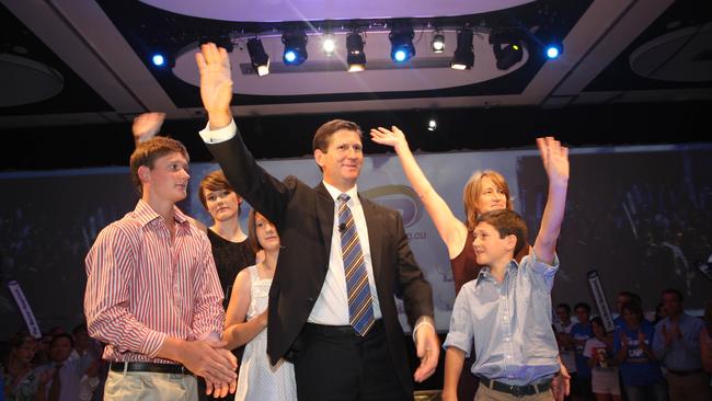 Lawrence Springborg with family, Jens, Megan, Laura and wife Linda and son Thomas at the Liberal National Party election campaign launch in 2009. Picture: Paul Harris)