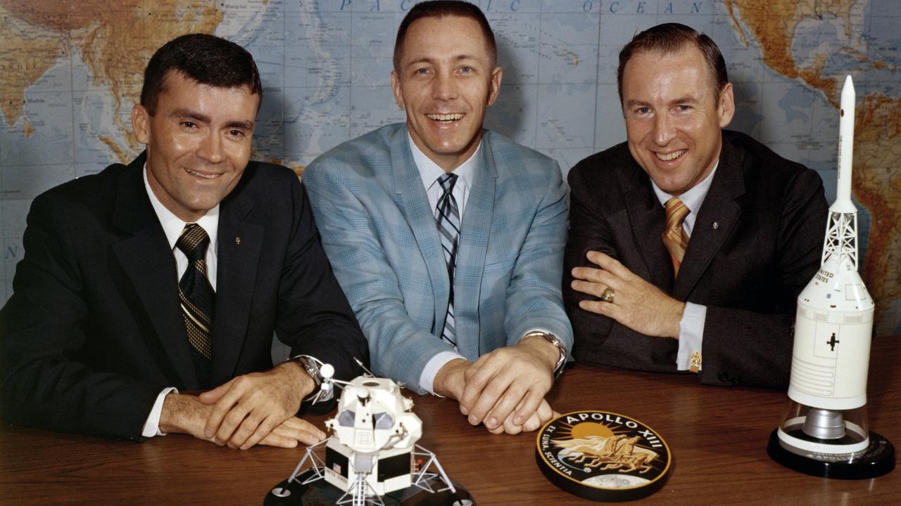 Apollo 13 astronauts, from left, Fred Haise, Jack Swigert and Jim Lovell on April 10, 1970, the day before launch. Picture: NASA via AP