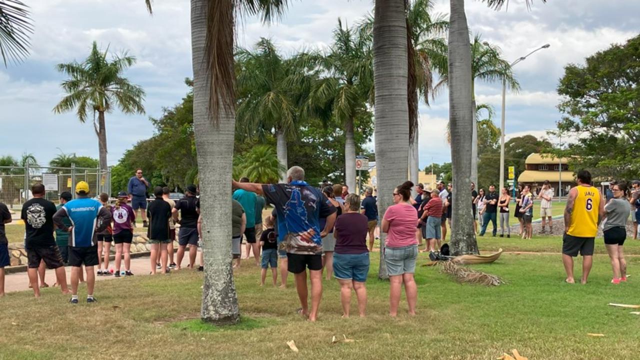 Community members gather in Rockhampton responded to a callout by One Nation candidate Torin O’Brien.